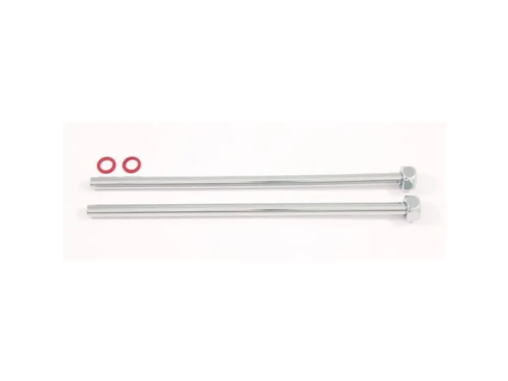 Zwei Metallstangen mit Sechskopf und zwei roten Dichtungsringen. Ideal Standard Produkt, zur Verwendung in verschiedenen Anwendungen.